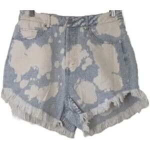 Y2K Tie Dye Cut-Off Jean Shorts 8 Light Wash Bleached High Rise Festival Cowgirl